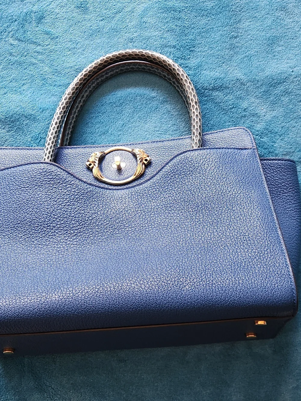 Vintage Roberto Cavalli Mainline Lion Head Turn-Lock Satchel With Cobra Details